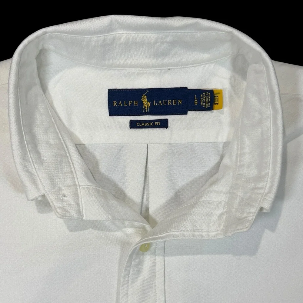 Polo Ralph Lauren Men's White Short Sleeve Skull and Bones Oxford Shirt Large